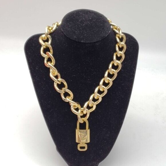Authentic Louis Vuitton Lock and Key Gold Color with Gold Plated Chain Necklace - Picture 1 of 7